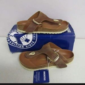 Birkenstock Women's 5/Men's 3 Gizeh Big Buckle Leather Thong Sandals Cognac